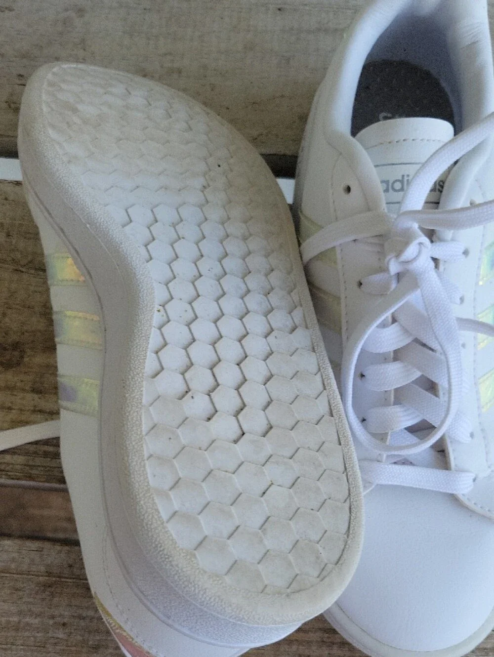 adidas  Cloud Foam White Women’s Sneakers with Iridescent Stripe Accents